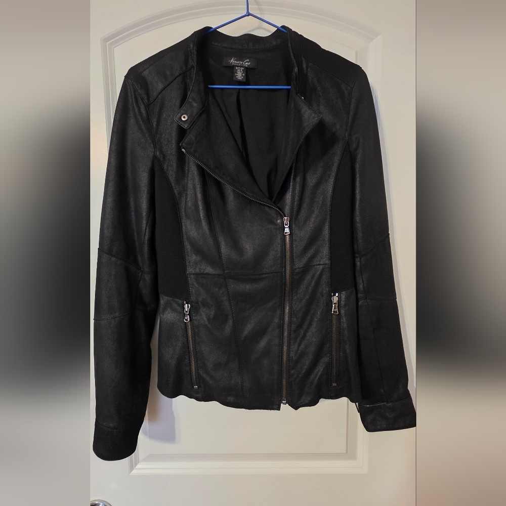 Kenneth Cole Faux Suede Tailored Jacket w Peplum Back - Petite Small Black